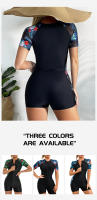 Traje De Baño De Un Pie Para Mujer Talla Grande Con Cierre De Cremallera Deporte Y Surf Estilo De Top Chaleco Floral Polyester - details 1
