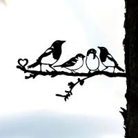 Arte De Pared De Acero Silueta De Cuatro Pájaros En Ramas: Decoración Estilizada Para Jardín Patio Y Exterior Sin Originales Ni Certificaciones - details 3