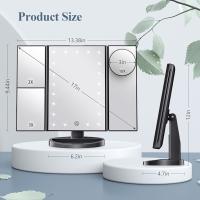 Espejo de maquillaje tocador con luz, aumento de 2X 3X 10X, espejo iluminado, control táctil, fuente de alimentación doble triple, LED portátil (negro) - details 4