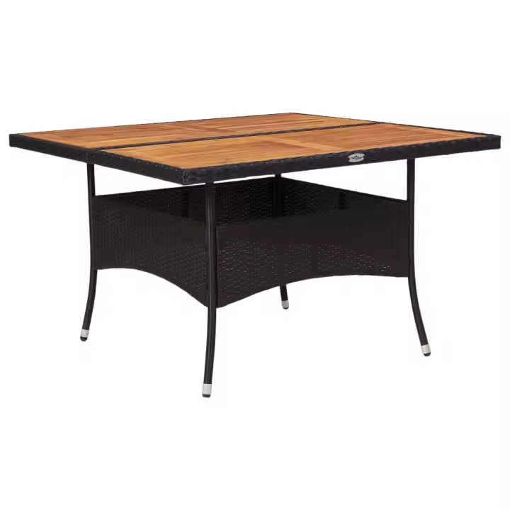 vidaXL Mesa de comedor de jardín ratán sintético madera acacia negra en color Negro y marrón/Negro/Gris y más | estructura resistente ideal para salón dormitorio o estudio - 1