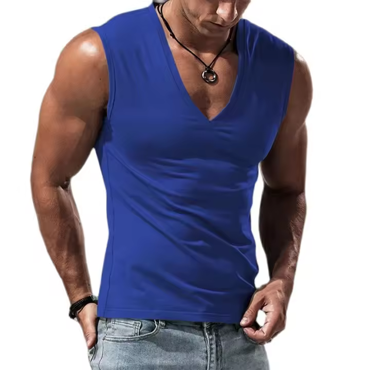 Chaleco Sin Mangas Para Hombre De Color Sólido Con Cuello En V Transpirable Y Casual Adecuado Para Fitness Y Deportes - 1