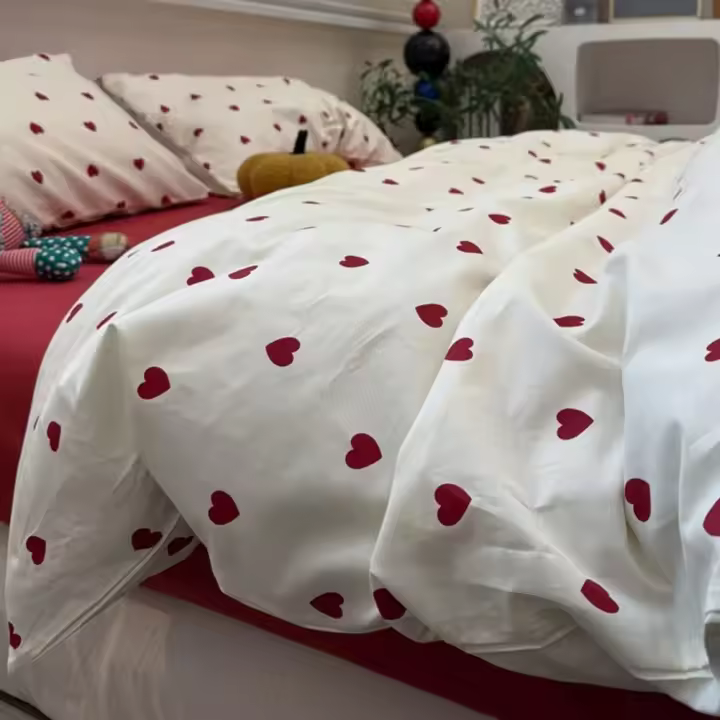 Bed Linen Hearts 200 x 220 cm Red White Aesthetic Red Small Hearts Microfibre White Duvet Cover Set with Zip and 2 x Pillowcases 80 x 80 cm - 1