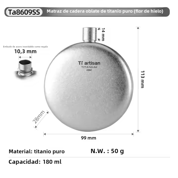 Tiartisan Botella De Bebida De Titanio Puro 180ml Ultraligera Portátil Para Camping Al Aire Libre Vino Agua Alcohol - 1