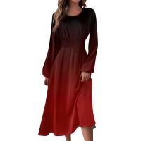 Vestido De Mujer Estilo Vintage Elegante Con Estampado Gradiente Cuello Redondo Manga Larga Ajustado Vestido De Otoño Moda Nueva - details 1