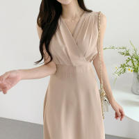 Vestido A-Line Sin Mangas Para Mujer REALEFT Elegante Con Cruz Frontal V-Neck Verano Casual Largo Cintura Imperio Sin Sastre - details 25