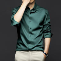 Camisa Larga Para Hombre Color Sólido Suave Y Elegante Ajustada Con Diseño De Muslo Top De Fiesta No Hierro Estirado Para Negocios - details 11