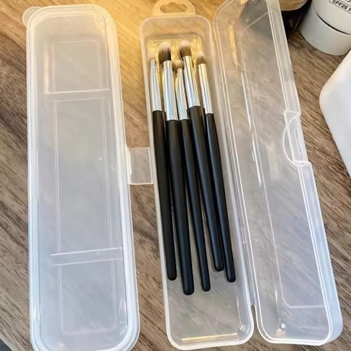 Caja De Almacenamiento Para Pinceles De Uñas Rectangular Transparente 1Pc Con Decoraciones De Strass Herramientas De Arte De Uñas - 1