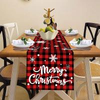 Mantel Runner De Navidad Rojo Y Negro Con Patrón De Copos De Nieve Decoración Para El Hogar 2023 Xmas Mantel Tela De Poliéster 100% - details 4
