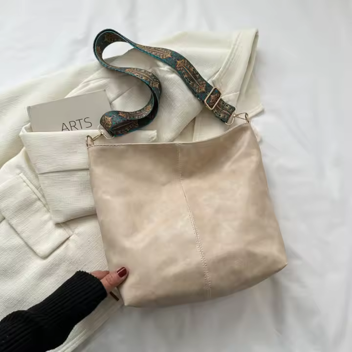 Bolso De Hombro Grande Con Correa Geométrica Para Mujer Bolso Cruzado De Cuero PU Retro Capacidad Grande Para Compras Y Viajes - 1