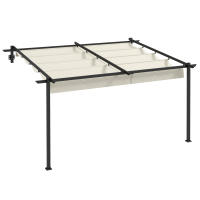 Outsunny Pérgola de Pared Cenador de Jardín con Techo Retráctil de Poliéster y Marco de Acero para Celebraciones Fiestas Bodas Crema y Gris Oscuro - details 0