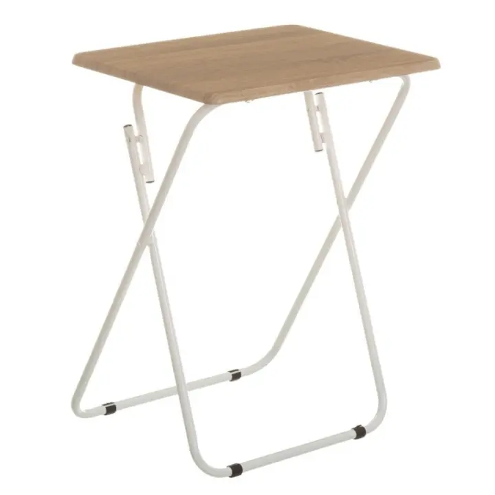 Dcasa Mesita auxiliar plegable de metal y madera DM roble de 48x38x66 cm - 1