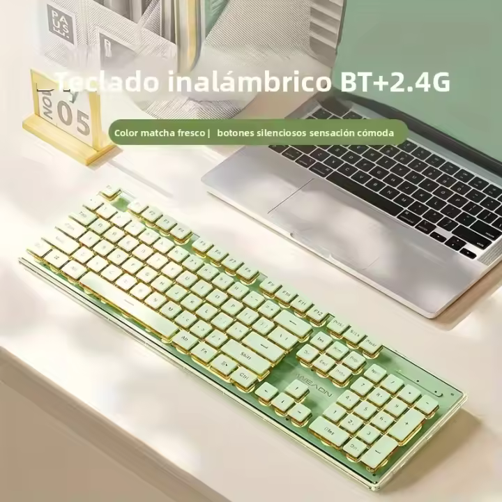 Teclado Mecánico Recargable EWEADN V3 Inalámbrico 2.4G & BT Con 104 Teclas Keycaps De Agua Verde Puerto Tipo-C Para Desktop Laptop Tablet - 1