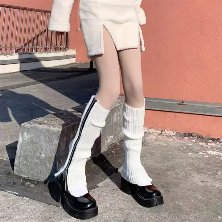 Pies Cubierta De Pimienta Girl Nueva Larga Tube Caliente Color Sólido Calcetines Versátiles Con Cremallera Cubierta De Botas - 1