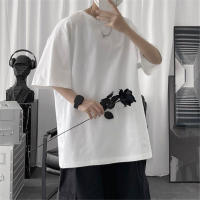 Camiseta De Algodón Para Hombre Estilo Coreano Hip-hop Casual Clásica De Verano Manga Corta Sólida En Negro Y Blanco - details 9