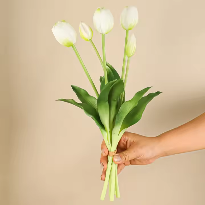 5 Cabezas De Tulipes Artificiales Para Decoración De Hogar Y Bodas Flores Simuladas De Plástico Suave Con 3 Flores Y 2 Brotes - 1