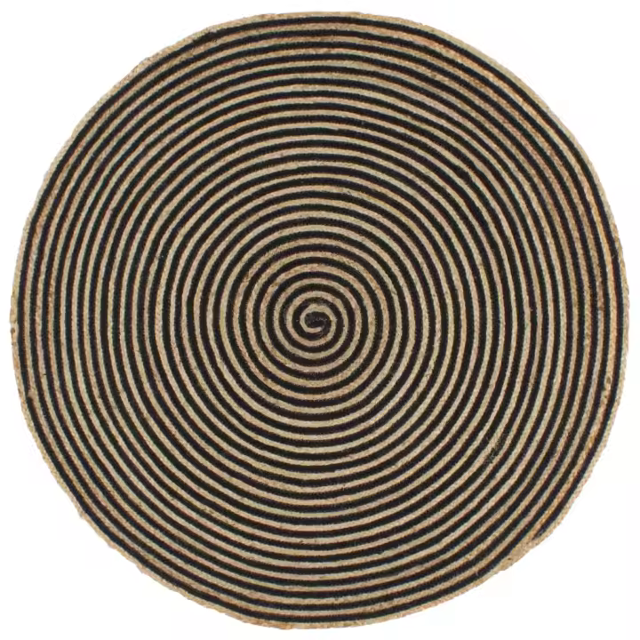 vidaXL Alfombra de yute tejida a mano diseño espiral negro 90 cm - 1