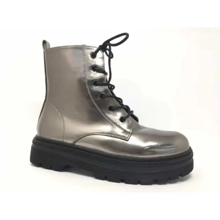 Bubble bobble 3432  bota militar metalizada color plomo suela plataforma para niña y mujer - 1