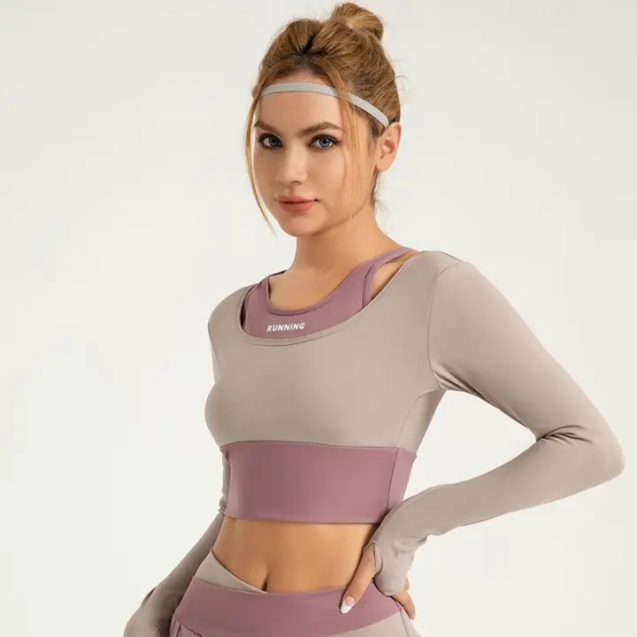 Nuevo Ropa deportiva ajustada para Fitness, sujetador de dos piezas falso a juego de colores a prueba de golpes, ropa de Yoga gratis - 1