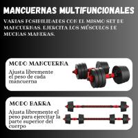 2 Mancuernas 2 en 1 de 15 a 40 kg Ajustables + barra Fija de Unión de 40 cm  - Set de Pesas + Barra con Agarre - details 2