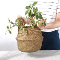 Cesta De Almacenamiento De Fibra De Planta Seagrass Tejida Con Flores Secas Para Decoración Del Salón Cesta De Ropa Y Escritorio Ecológica Y Práctica - details 4