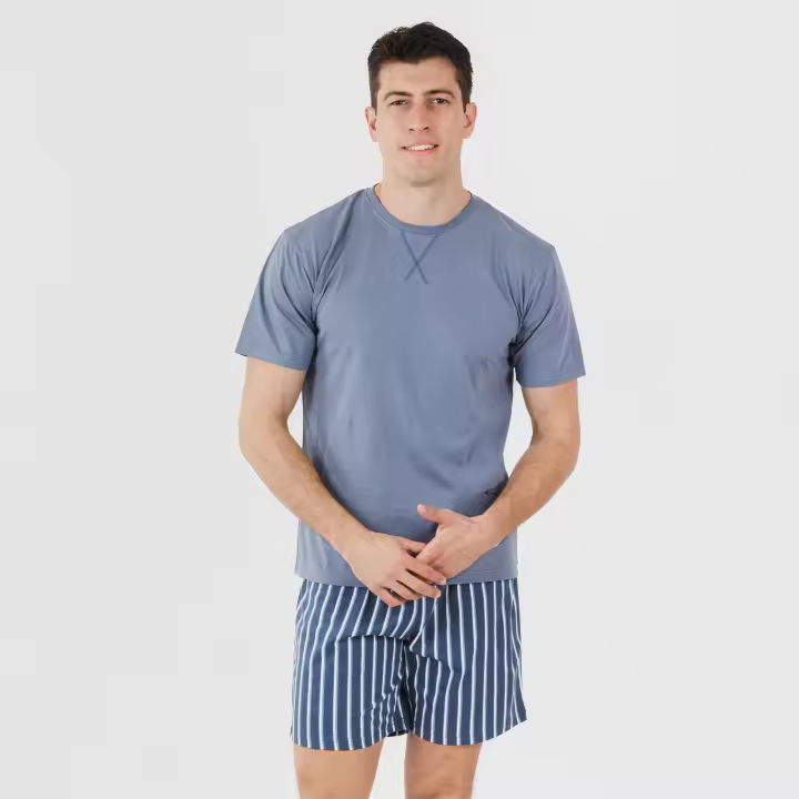 TRAMAS+ Conjunto Pijama Corto Hombre 100% Algodón, Camiseta Manga Corta y Pantalón Corto 100% Algodón. - 1
