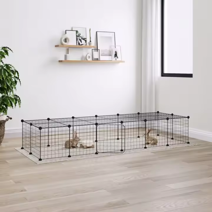 vidaXL Jaula para mascotas de 28 paneles puerta acero negro 35x35 cm - 1