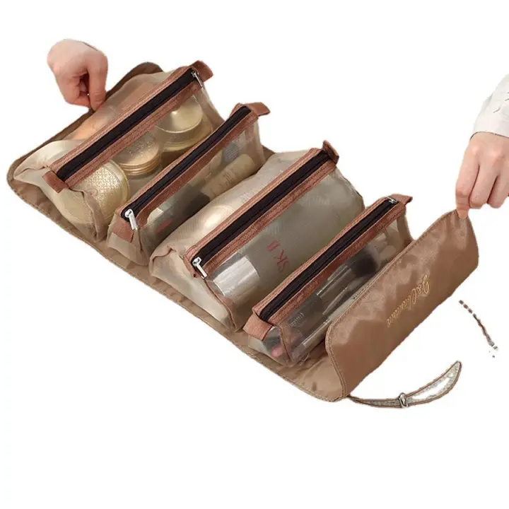 4PCS In 1 Travel Separable Cosmetic Bag Women Mesh Make Up Bags Beautician Toiletry Makeup Brushes Lipstick Storage Organizer - 1