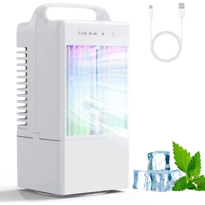 Aire acondicionado móvil Refrigerador de aire portátil 4 en 1, mini aire acondicionado portátil silencioso con 90 ° oscilación, modos de niebla, 3 velocidades, temporizador de 4 horas, depósito de 900 - 1