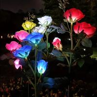 Lámpara Solar Exterior Impermeable Con 3 Cabezas De Flores Iluminadas Luz De Rosas Para Decoración De Jardín Y Patio De La Casa - details 5