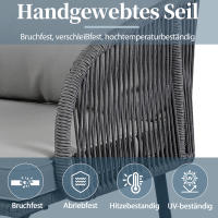 Juego de Bistro 3 Piezas, Juego de Muebles de Balcón, Cuerda Trenzada a Mano, Tabla de Vidrio, Sillas con Capacidad de Carga de 160Kg, para Terraza, Jardín y Balcón, Gris - details 5