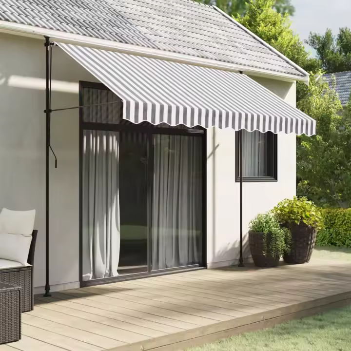 vidaXL Tela de cenefa de toldo de repuesto rayas antracita blanca 3 m - 1