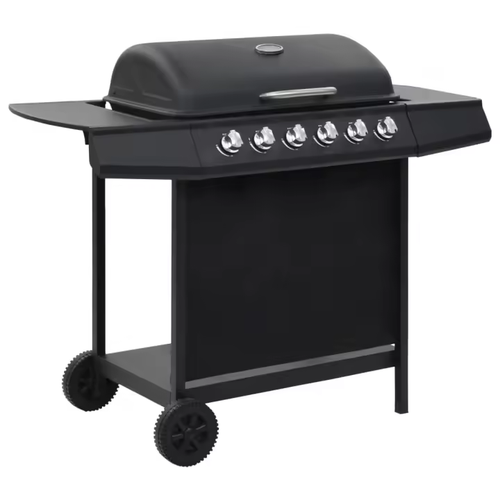 vidaXL Barbacoa portátil de gas con 6 zonas de cocción negra de acero - 1