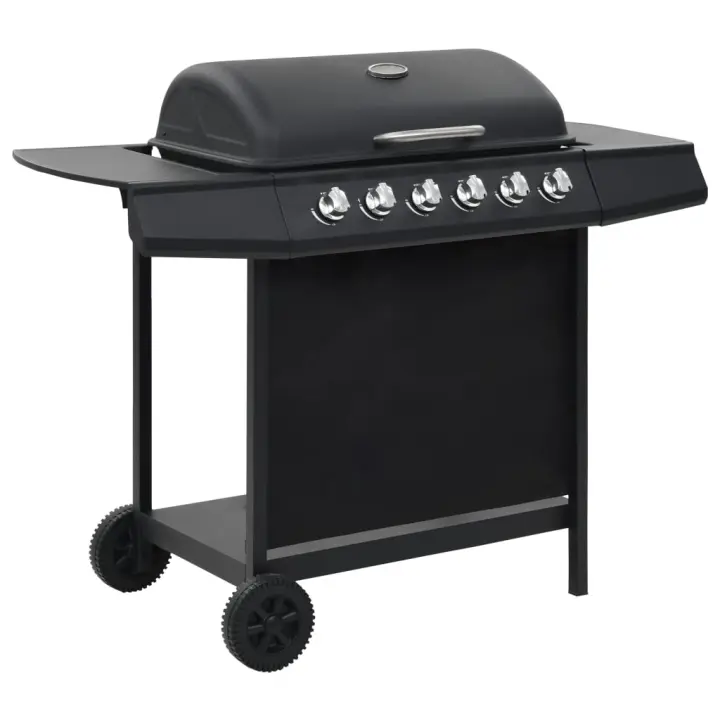 vidaXL Barbacoa portátil de gas con 6 zonas de cocción negra de acero - 1