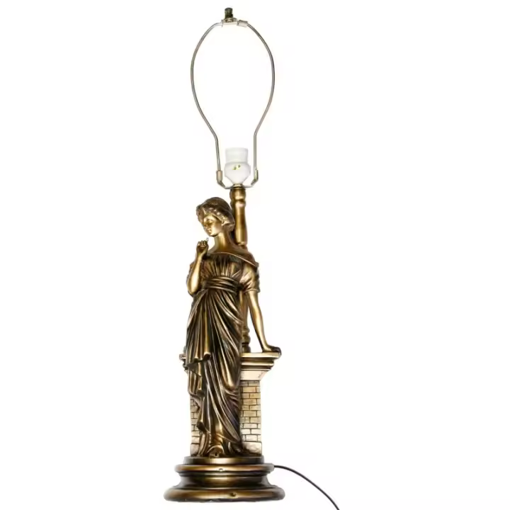 Christian Gar Pie Figura Lampara Cerámica Mod. 53123  Mujer Griega Con Porta Bombillas(Sin Tulipa) - 1