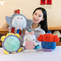 Manta Ray Plush Backpack Peluche De Ballena Y Tortuga Bolsa De Hombro De Animal Marítimo Juguete De Vida Marina Kawaii Regalos De Cumpleaños - details 0