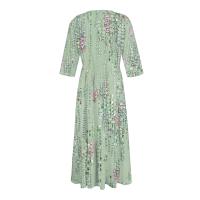 Vestido Bohemio De Verano Para Mujer Estampado Floral Casual Manga Corta Botones Estilo Playa Midi Elegante Robe O-Neck - details 21