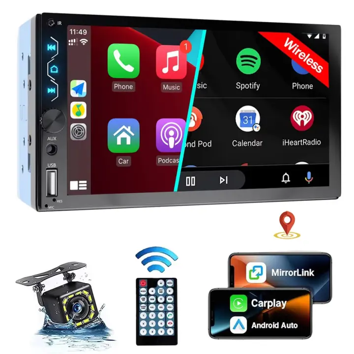 Reproductor Multimedia Para Coche 7' Pantalla Táctil Full HD 2 Din Con Carplay Android Auto Cámara De Retroceso Y Lienzo De Espejo USB AUX FM - 1