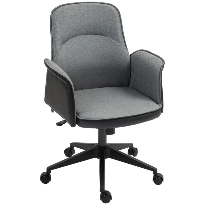 HOMCOM Silla de Oficina Giratoria Silla de Escritorio Altura Ajustable con Función de Basculante y Reposabrazos Silla de Estudio Carga 120 kg - 1