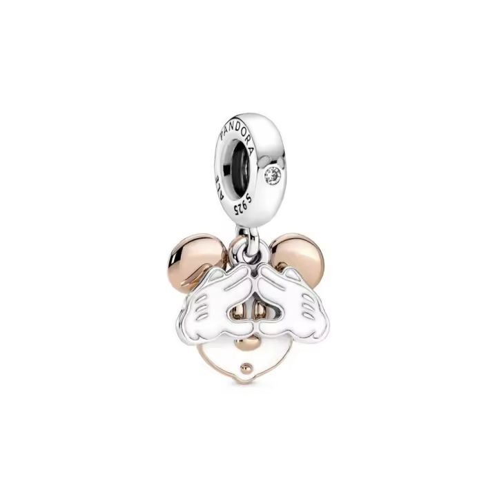 PANDORA Charm Colgante Doble Plata de Ley Oro Rosa 14k Mickey Mouse Disney Joyería Infantil - 1