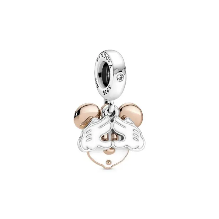 PANDORA Charm Colgante Doble Plata de Ley Oro Rosa 14k Mickey Mouse Disney Joyería Infantil - 1