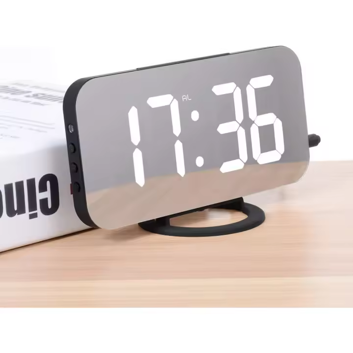 Despertador digital, LED Despertador matutino Espejo Reloj digital Despertador de cabecera Despertador matutino, Luz nocturna, Brillo ajustable - 1