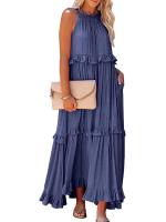 Vestido De Verano Para Mujer Con Camisola Y Falda Larga Estilo Europeo Y Americano Sin Mangas Cuello Redondo Polyester Spandex - details 16