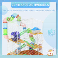 PawHut Jaula para Hámster Casa para Animales Pequeños con Túnel Plataformas Cuenco Bebedero Casita Rampas y Rueda de Ejercicio 46x30x58 cm - details 1