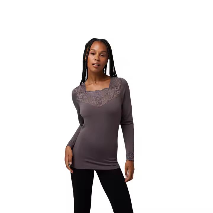 Ysabel Mora - Camiseta térmica encaje manga larga marengo - 1
