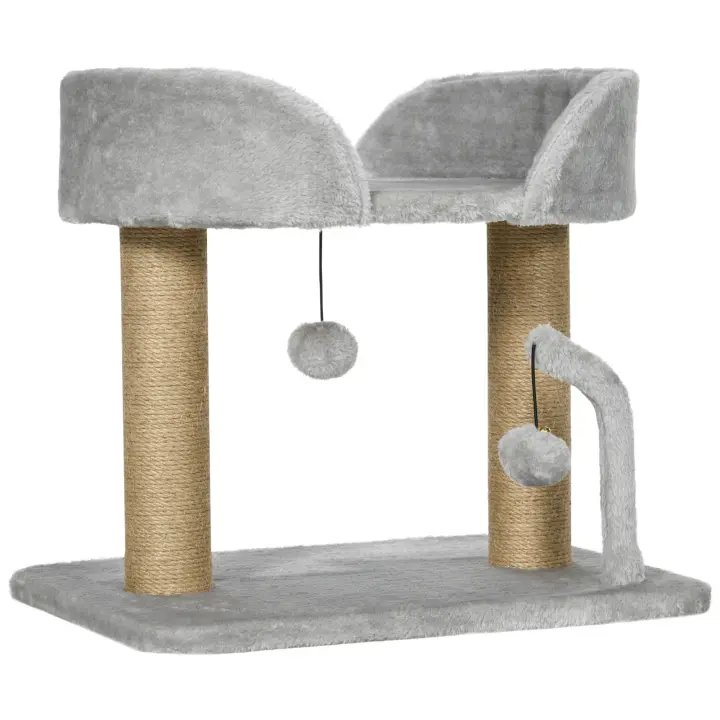PawHut Árbol Rascador para Gatos Pequeños Altura 42 cm Árbol para Gatos con Nido Bolas Colgantes y Postes de Sisal 48x38x42 cm - 1