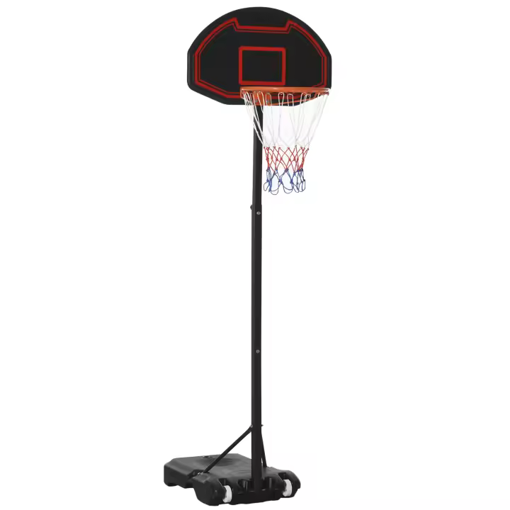 HOMCOM Canasta de Baloncesto con Soporte 195-250 cm Canasta de Baloncesto Regulable en Altura Tablero de Baloncesto con Soporte, Ruedas para niños de 8 a 14 años Acero Negro - 1