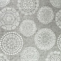 LaFábricadelasTelas - Falda Mesa Camilla Rectangular Primavera Verano Loneta estampada mandalas algodón color beige y gris. Faldón Faldilla enagüilla - details 3