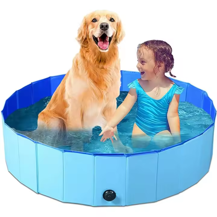 Piscina Plegable para Mascotas Perros 80×20 cm Bañera Portátil de PVC Resistente con Drenaje Ideal para Mascotas BPS-15900 - 1