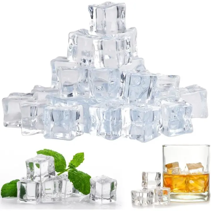 50 Piezas Cubitos de Hielo de Acrílico Artificiales, 15mm Reutilizables Transparente Cubo Hielo Falso de Plástico Cuadrados, para Exhibición en el Hogar y en Cumpleaños Bodas y Centros de Mesa - 1