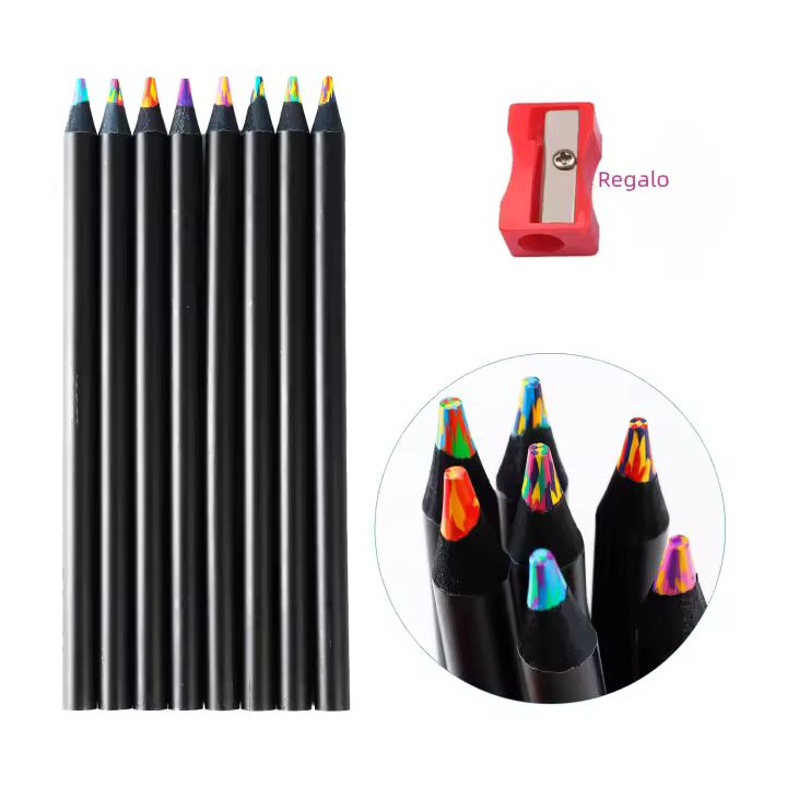 8pcs Lápices De Colores Arcoíris Grandes Para Niños Y Adultos Madera Multicolor Para Dibujar Diversidad De Colores 2B - 1